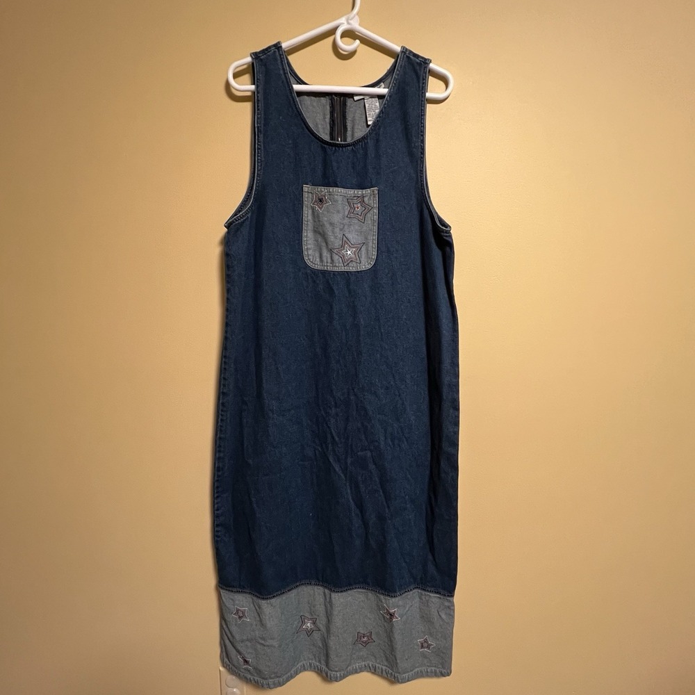 Vtg Denim Jean Dress Women's Size Large Cotton Teacher Cottage Americana